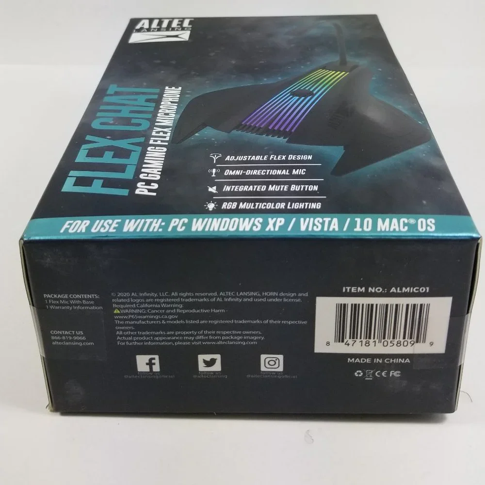 Flex Chat PC Gaming Flex Microphone, adjustable mute button multi color lighting